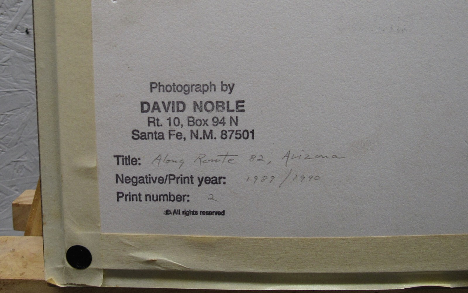 David Grant Noble Signed 1989 Photograph of Arizona Plains Listed New Mexico