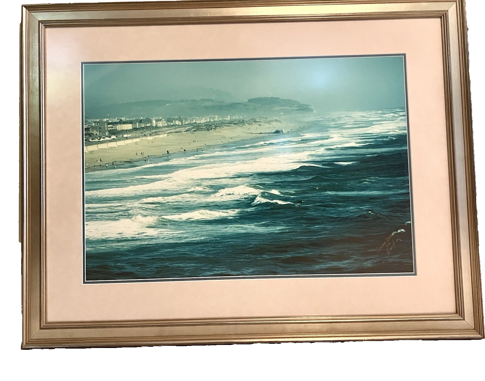Large Vintage Framed South Beach Miami Florida 1966 Photograph Signed 40×31″