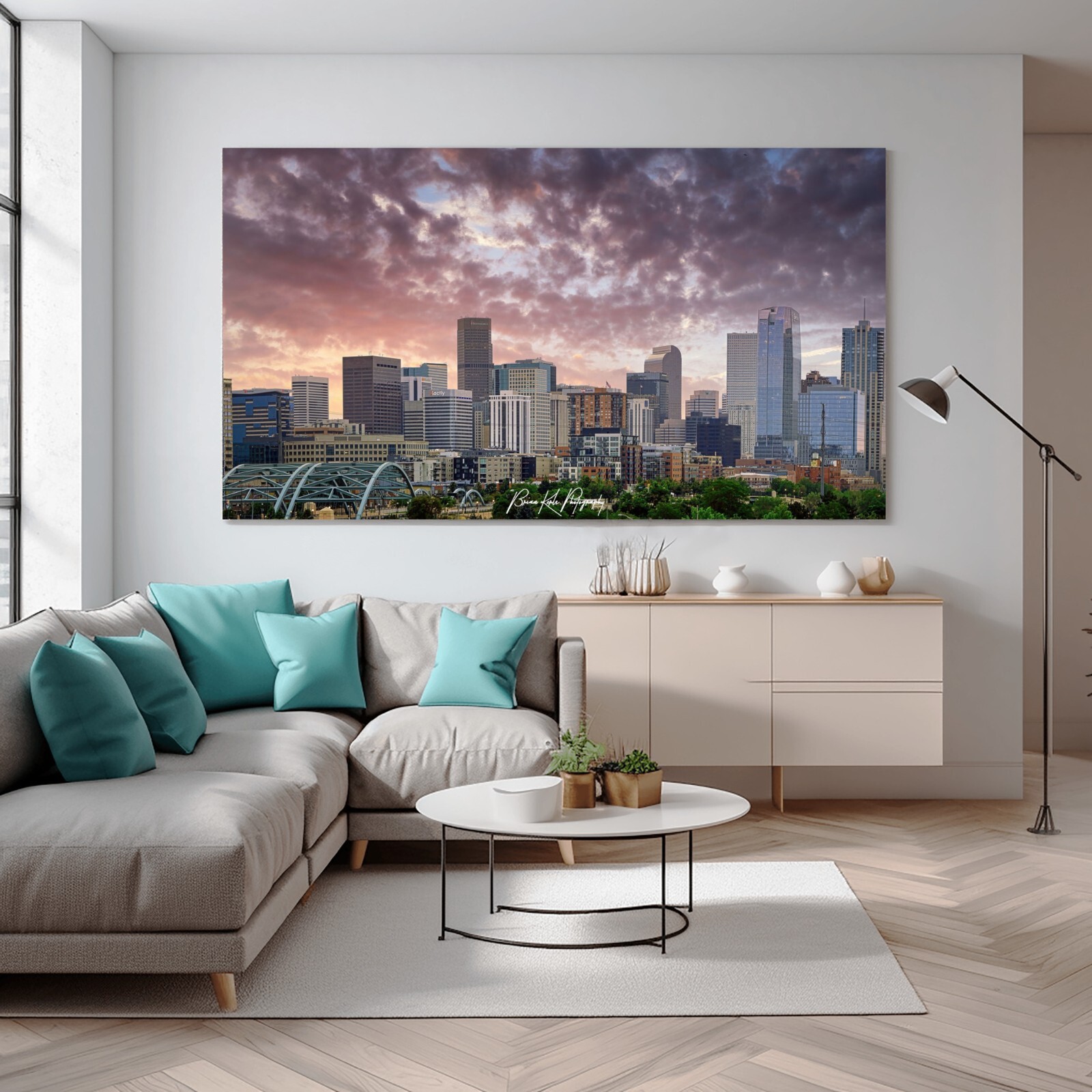 Downtown Denver Sunrise Cityscape Framed Photograph Canvas Wall Art Print