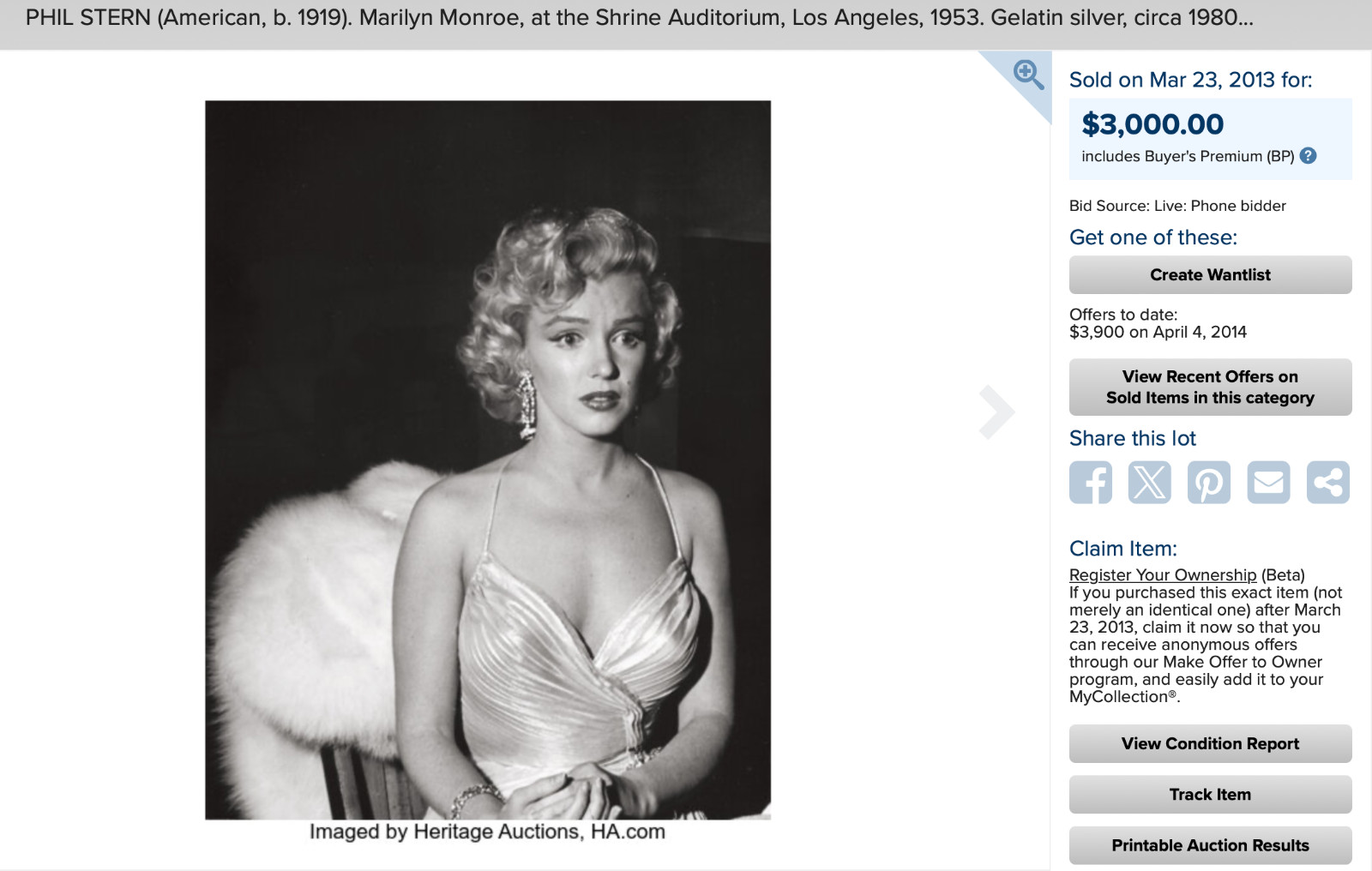 AUTHENTIC VINTGE 16×20 MARILYN MONROE PHIL STERN SIGNED SILVER GELATIN PHOTO