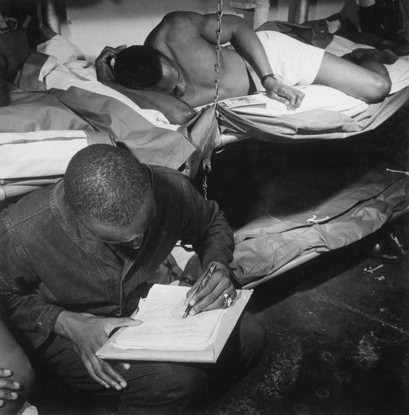 WWII AA Sailors in Bunkroom USS Ticonderoga Eve Battle of Manila Enhanced Photo