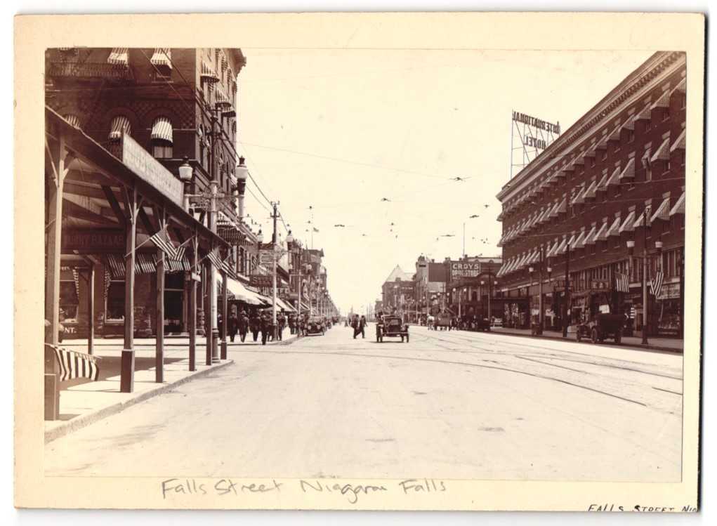 Photograph Niagara Falls, Falls Street with International Hotel and Tugby’s Bazaar