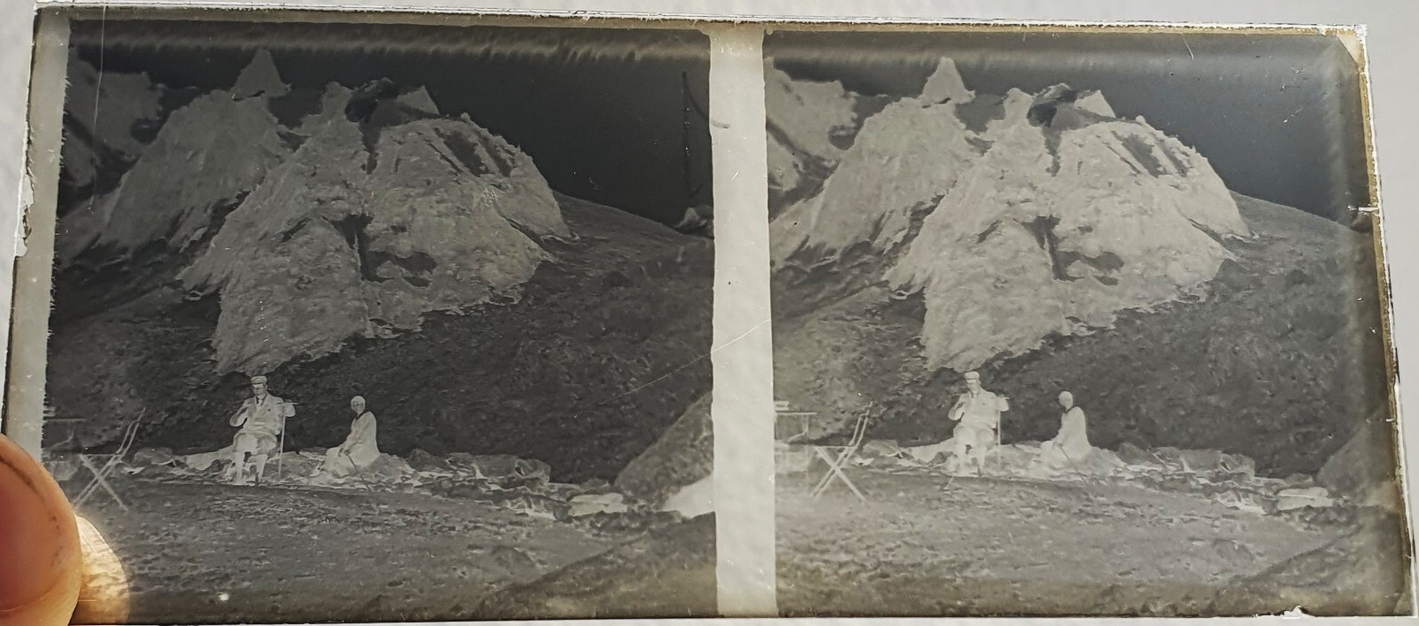 Photo Glass Plaque Early 1900s Mountaineering – 12.5 X 6Cm