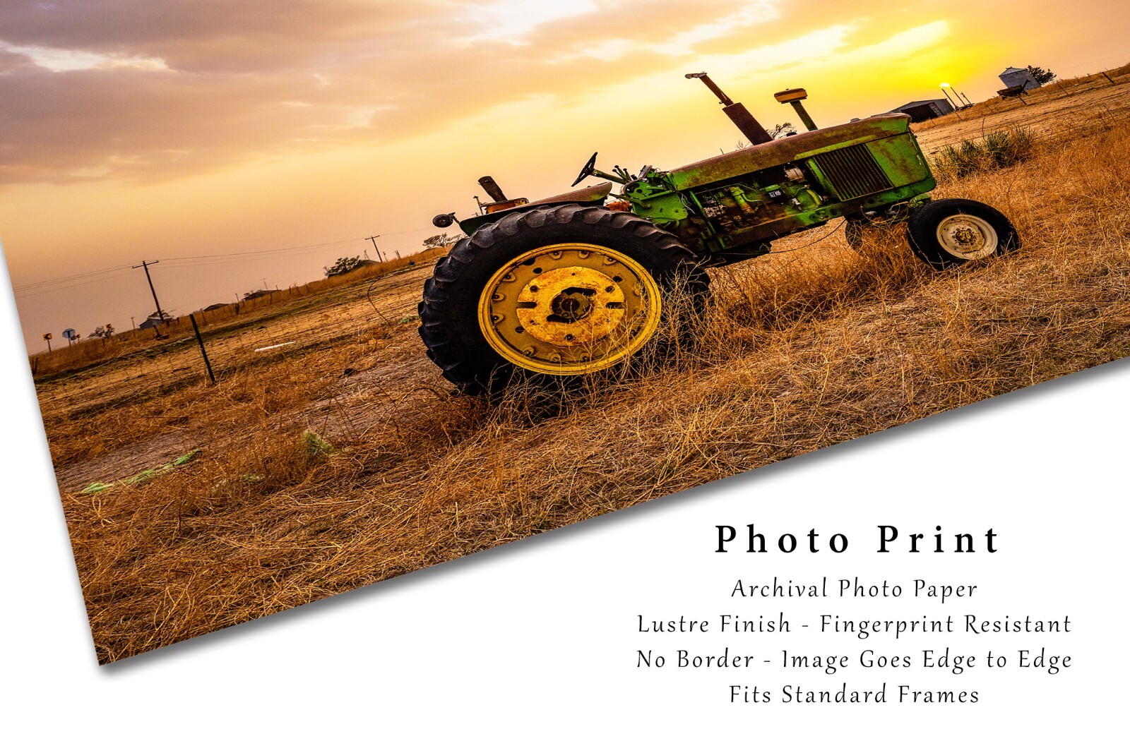 Country Photography Print – Picture of Tractor at Sunset in Texas