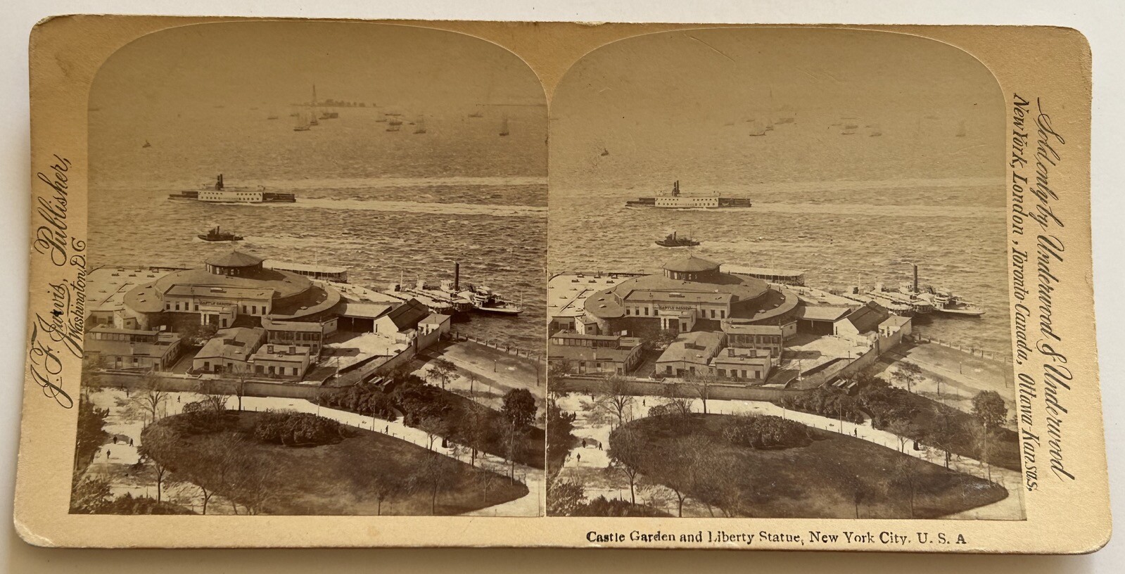 US New York Castle Garden And Statue Of The “Liberté” Photo Stereo Vintage