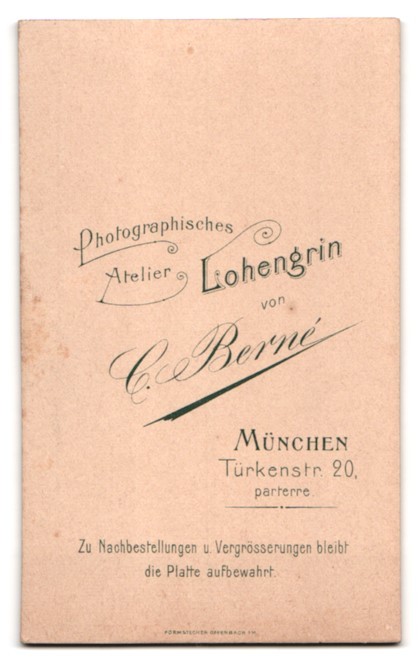 Photograph C. Berné, Munich, Türkenstrasse 20, portrait soldier in uniform with