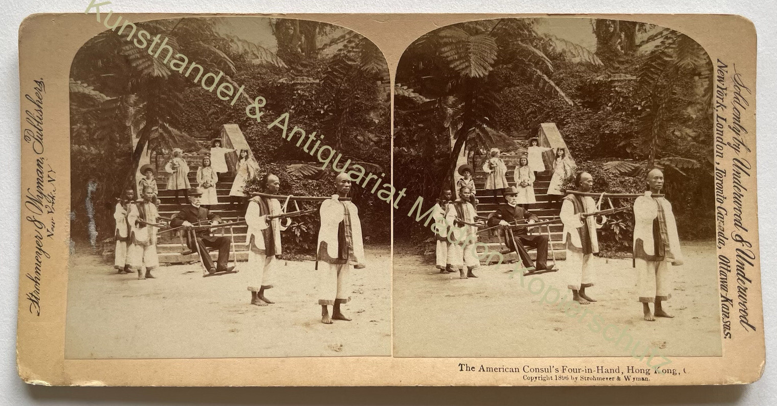 The American Consul of Four-in-Hand Hong Kong China Stereoview 1896 Straw