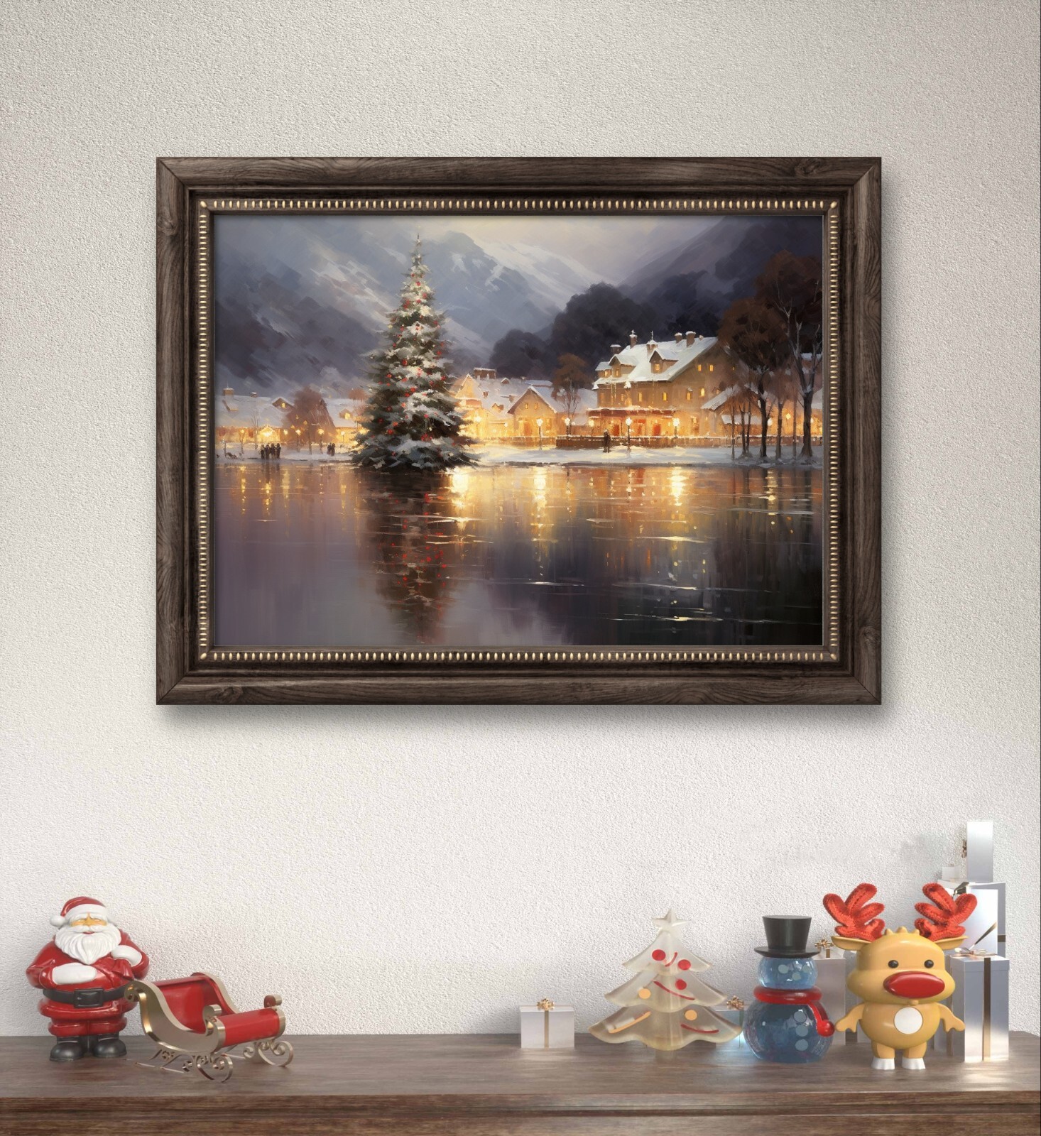 Christmas Image, Oil painting Style, Digital Download, Winter Town