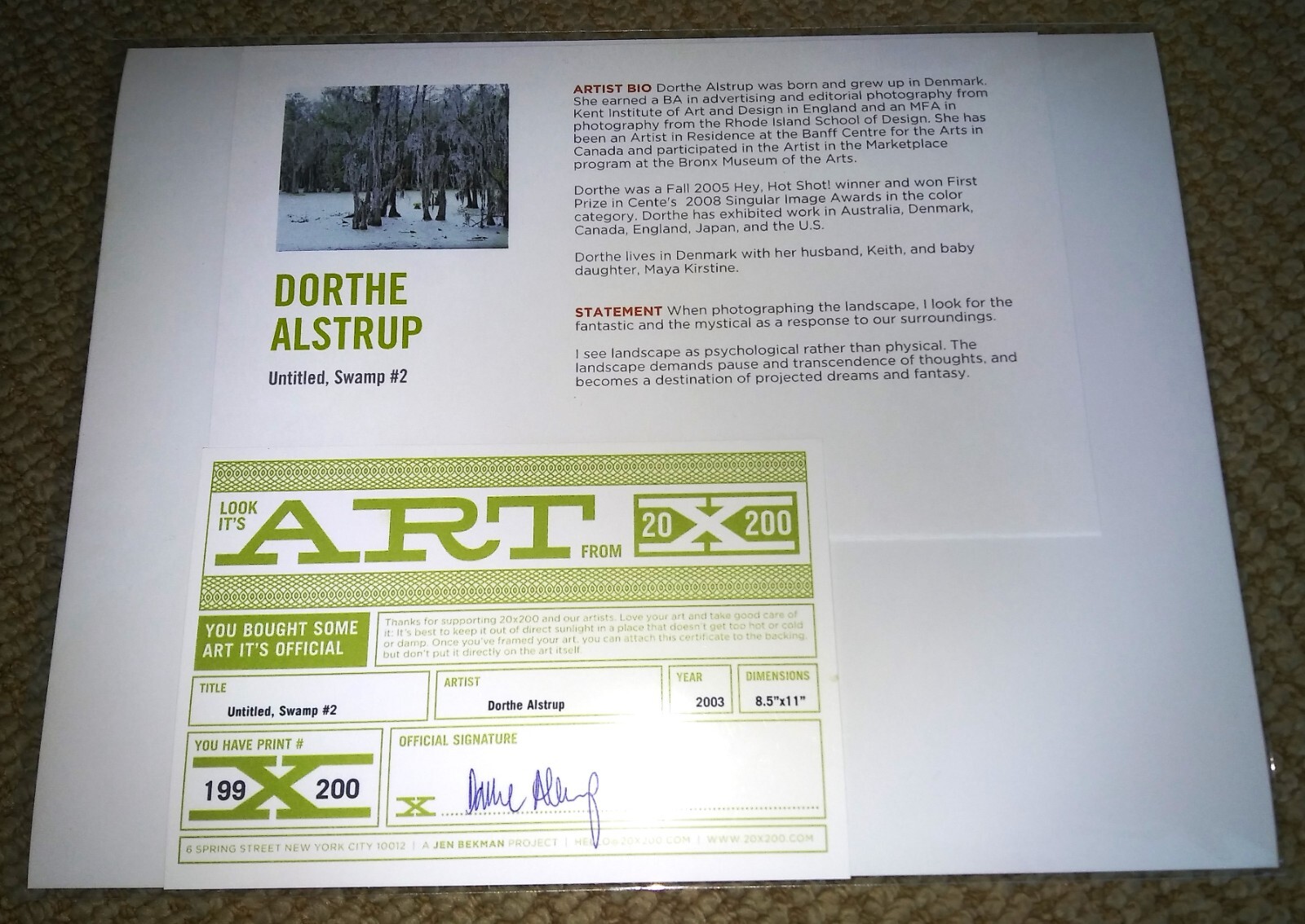 DORTHE ALSTRUP ‘Untitled, Swamp #2’, 2003 SIGNED Photograph #199/200 Ltd Ed NEW!