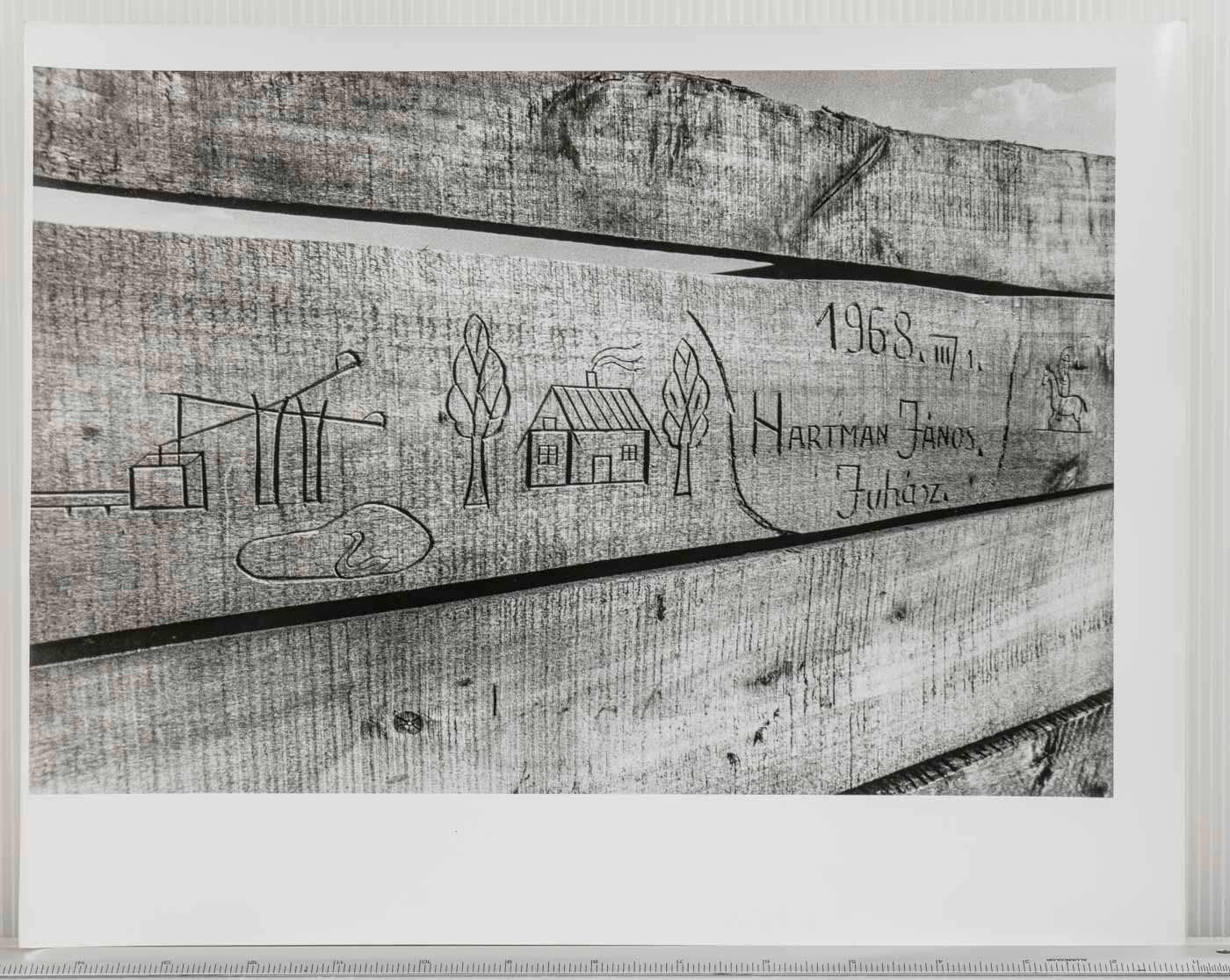 Vintage 1968 Folk Art Wood Carving Black & White Art Photograph Juhasz