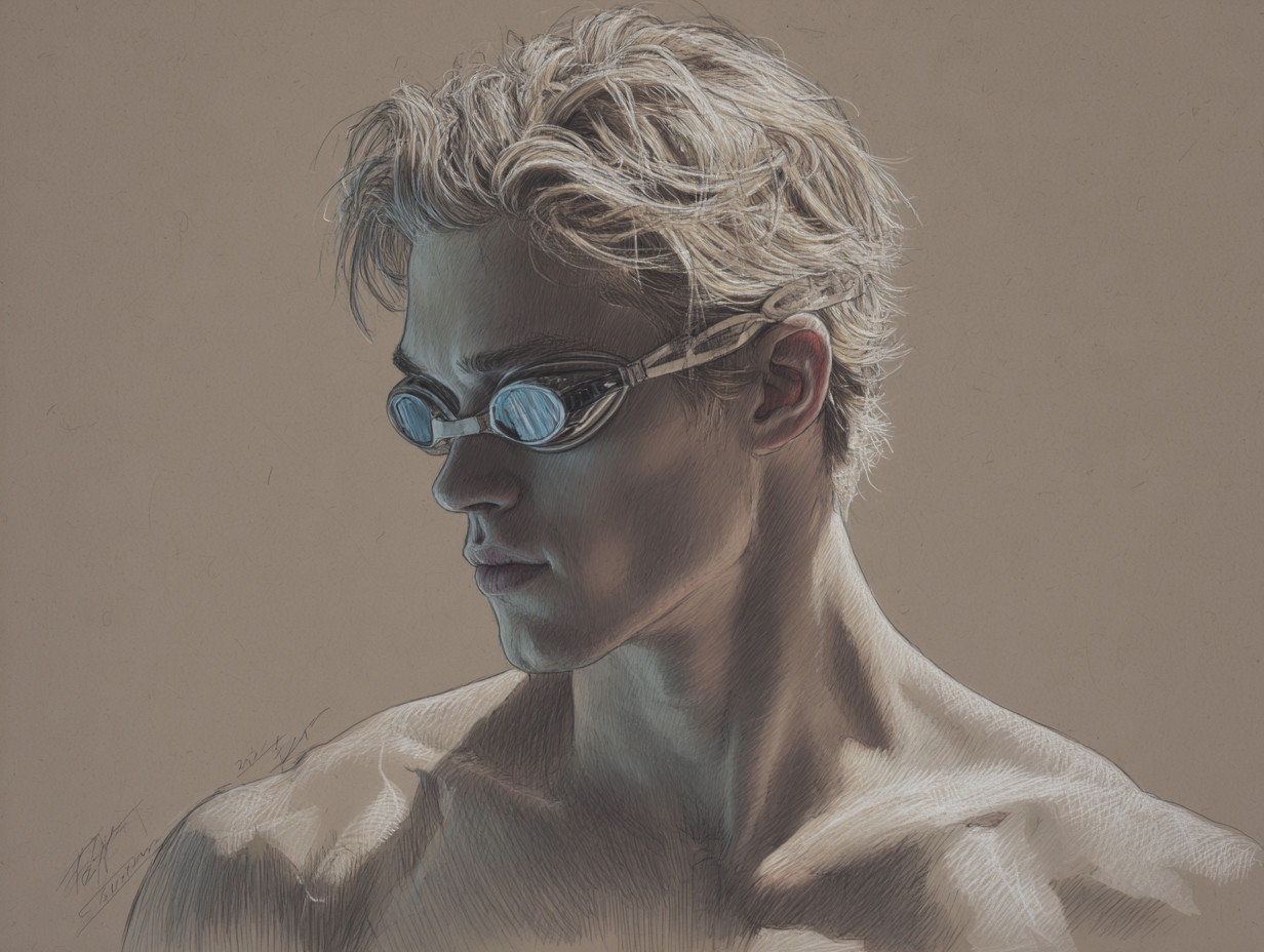 “Handsome swimmer”. Drawing by Igor Zeiger. Numbered and signed by artist