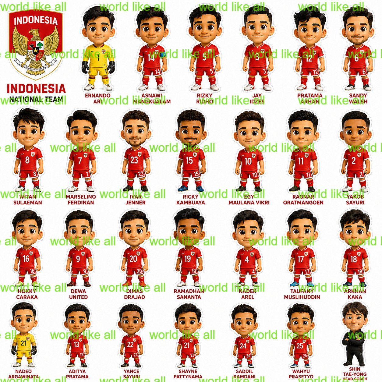 Indonesia Football Stickers Sheet Kids Adults | Cute 3D Cartoon Digital Download