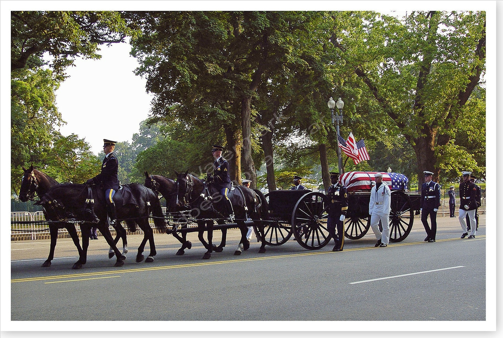 President Ronald Reagan Funeral Horse Drawn Casket Silver Halide Photo