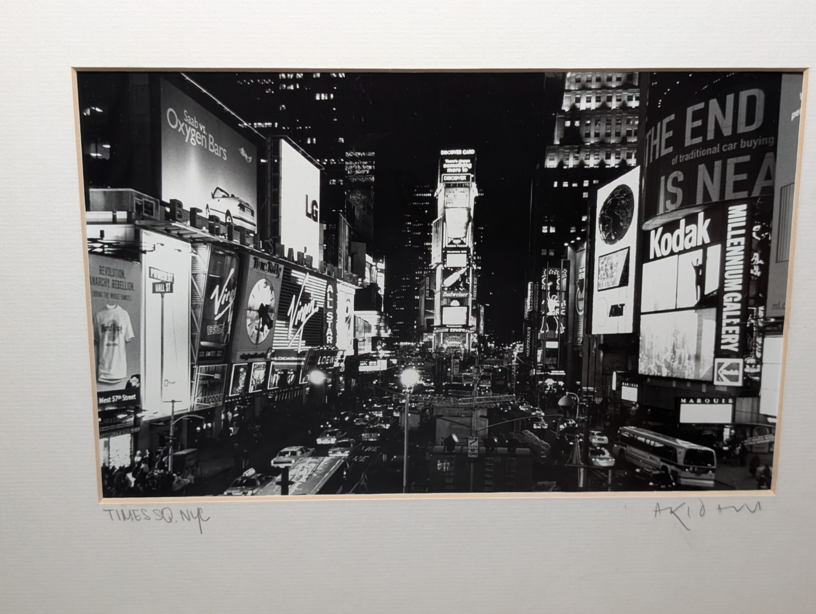Signed Framed Black White Times Square NYC Photograph Wall Art 16×13