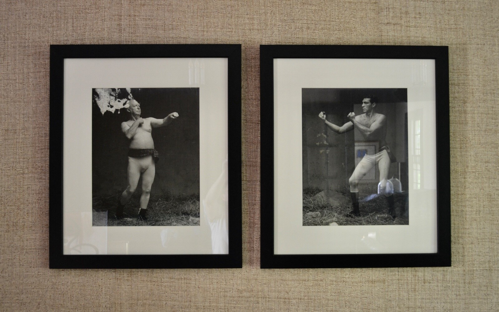 Pair of Silver Gelatin B/W Vintage English Photographs of Boxing Father/Son