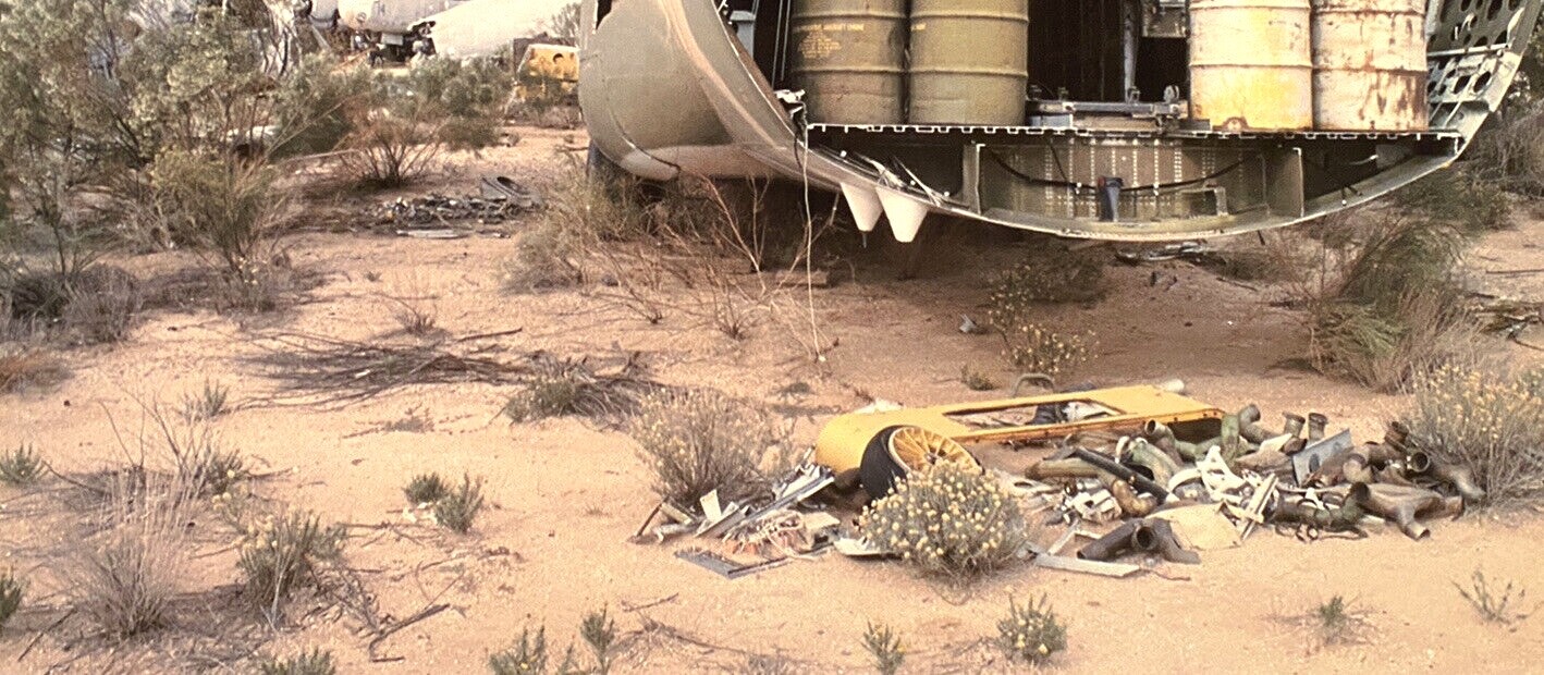 VINTAGE AIRCRAFT AIRPLANE SALVAGE SCRAPYARD SURREAL COLOR LANDSCAPE PHOTOGRAPH
