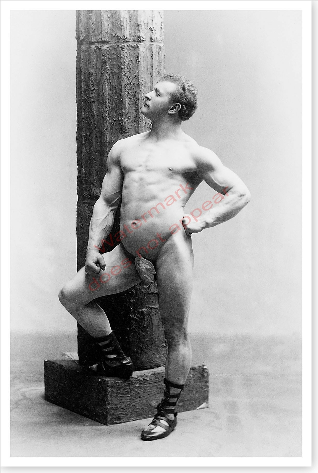 Bodybuilder Eugene Sandow Nude Fig Leaf Beefcake Silver Halide Photo