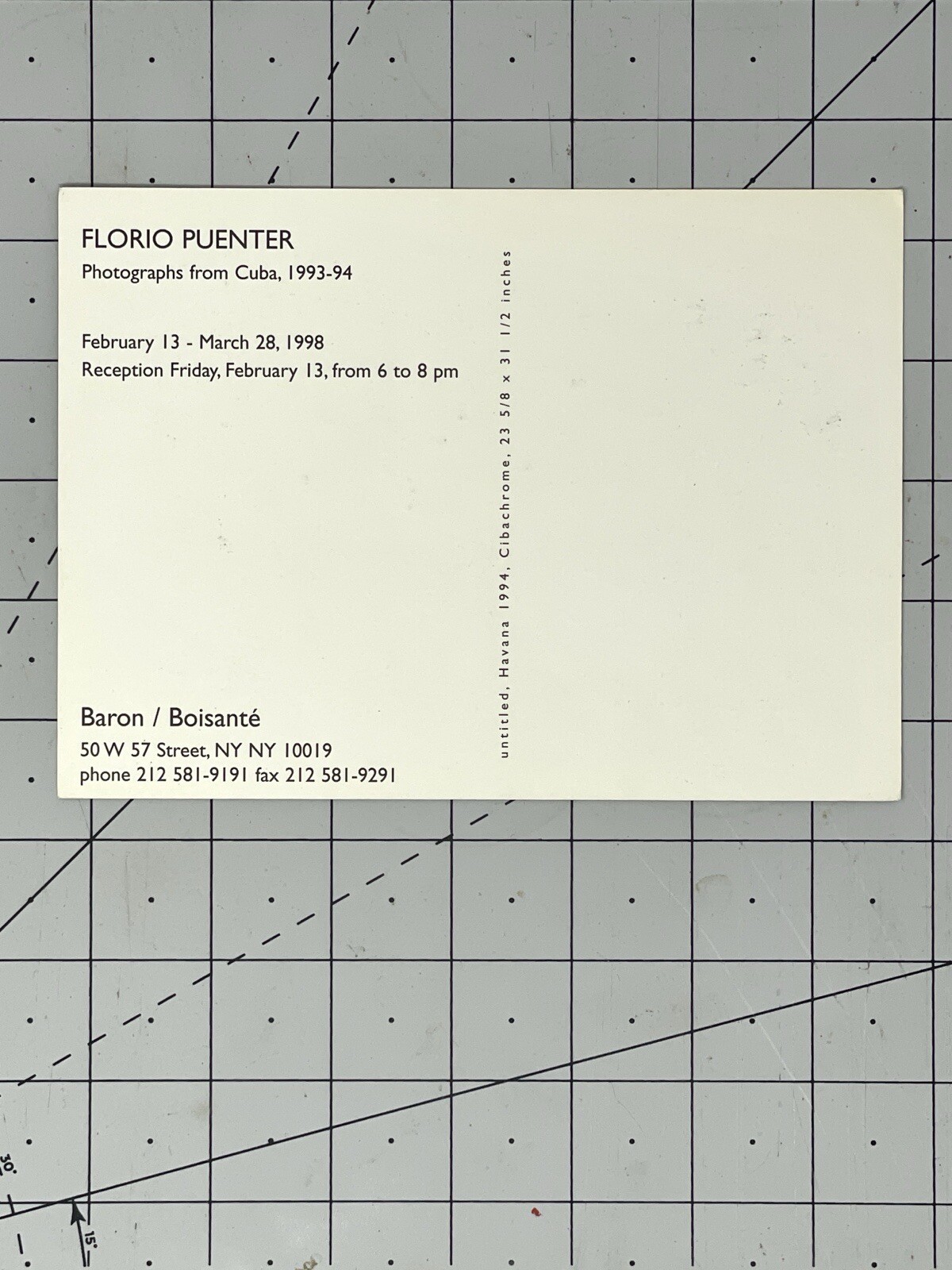 Florio Puenter (b. 1964) Art Show Announcement Card 1998 – Photographs From Cuba