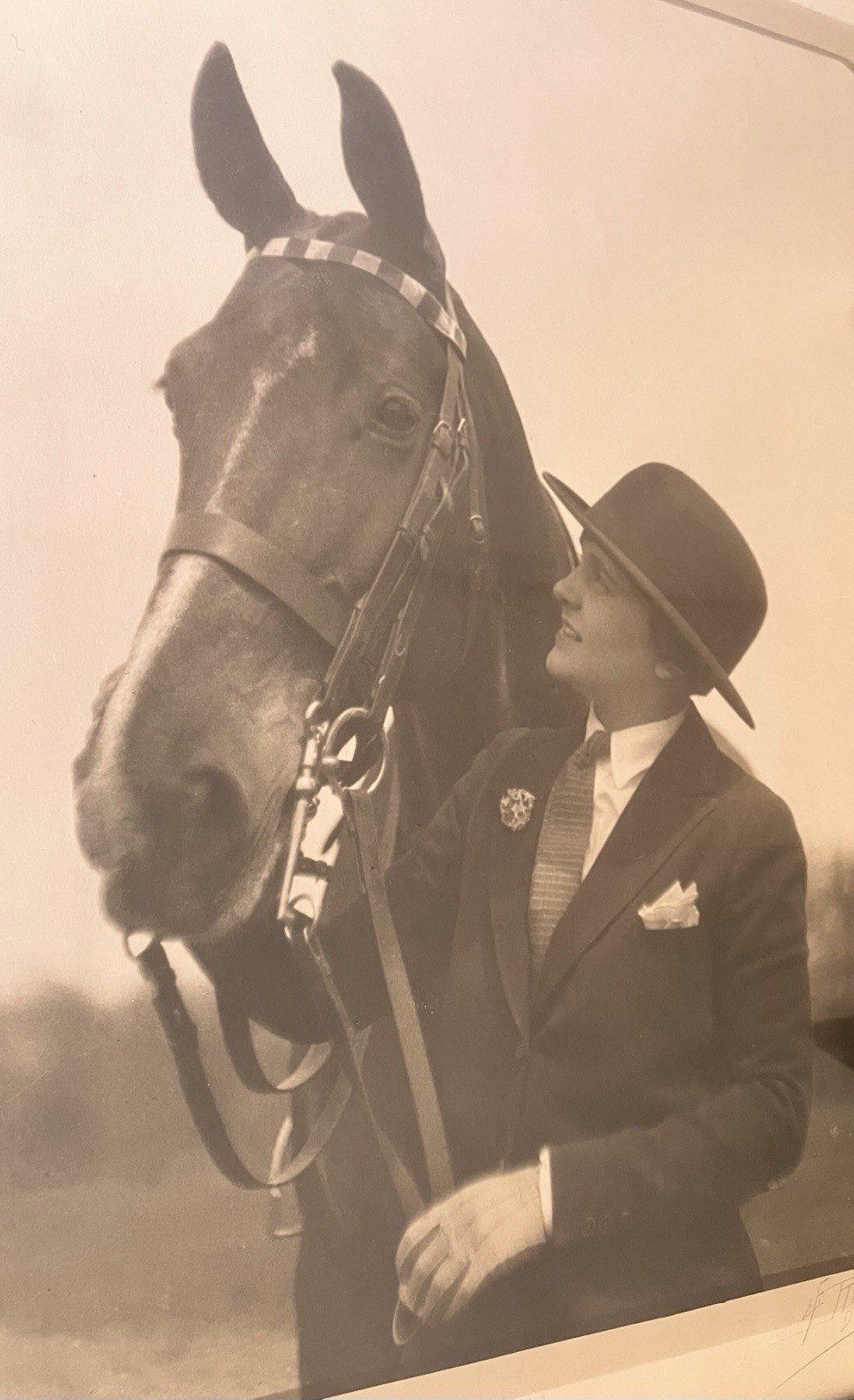 vintage LF Redman Detroit photograph large framed Horse Rider woman hat gloves