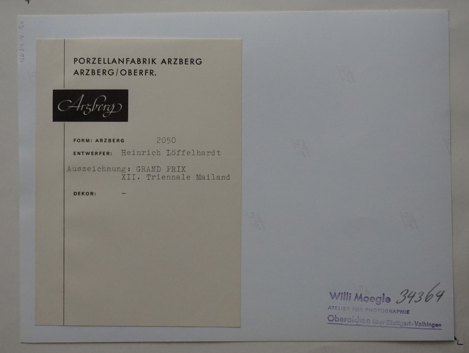 Willi Moegle Photography Silver Gelatin Print Porcelain Dish Arzberg 2050