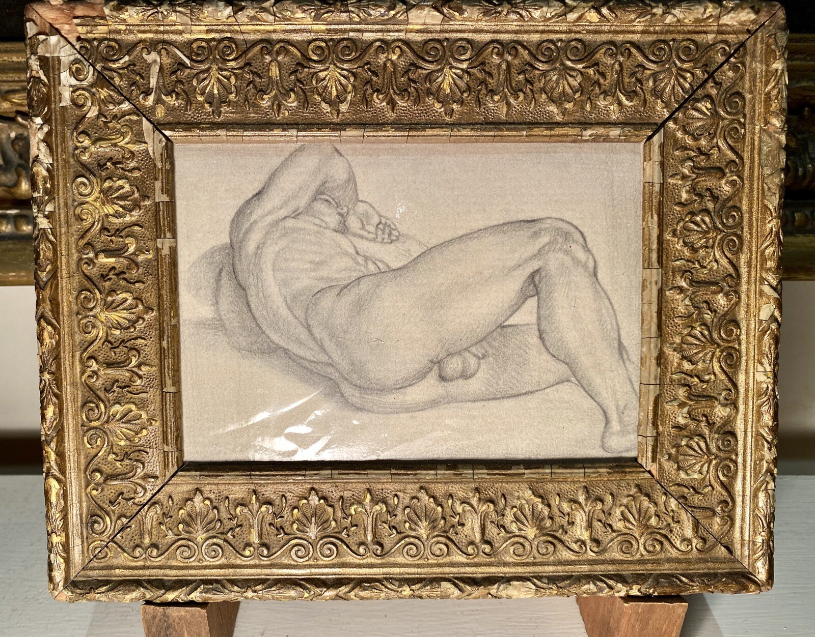 Small old master style drawing after Bronzino male Nude gay erotic renaissance