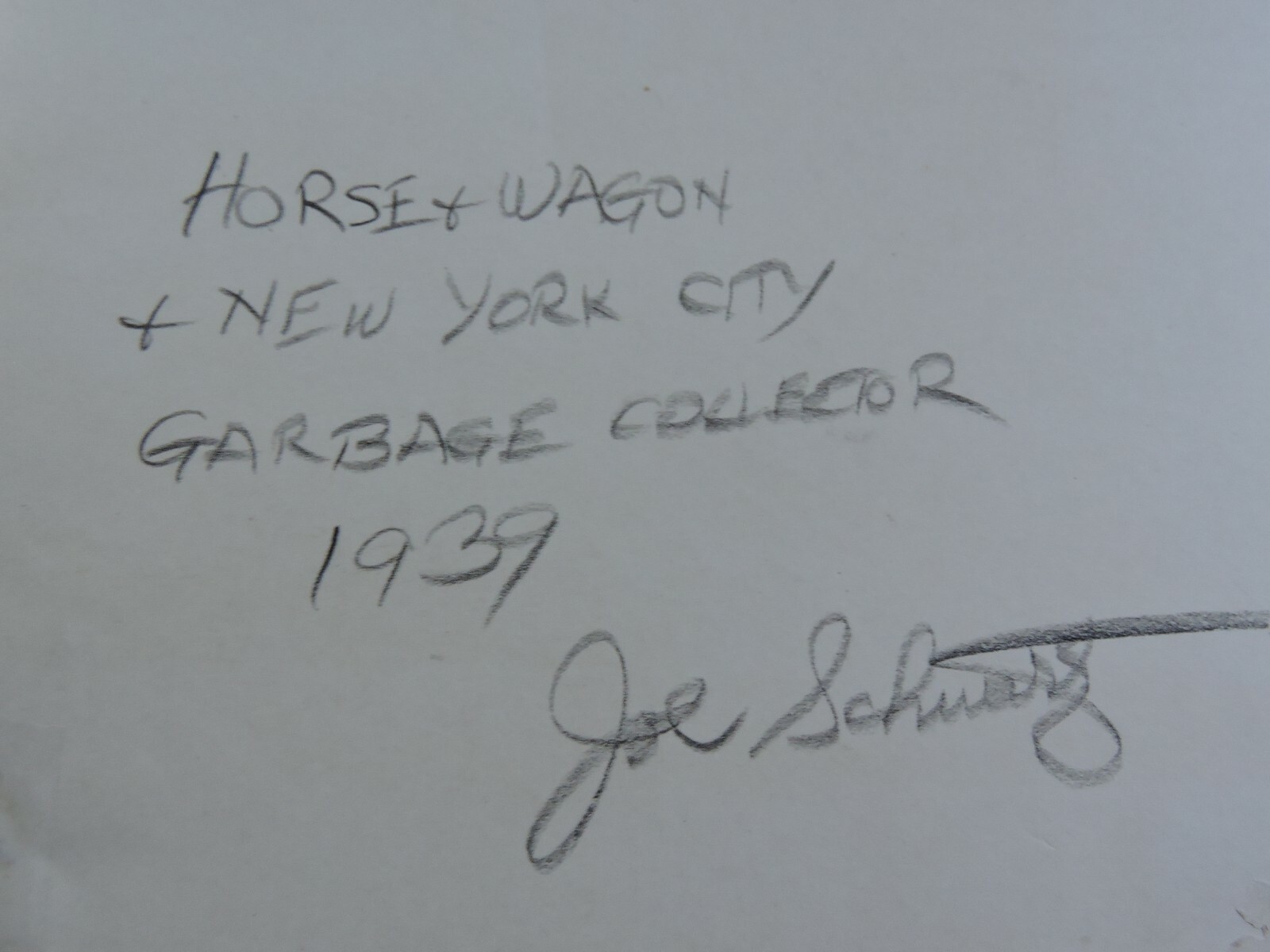 Signed 1939 7×8″ NYC Sanitation & Horse New York City PHOTO LEAGUE Joe Schwartz