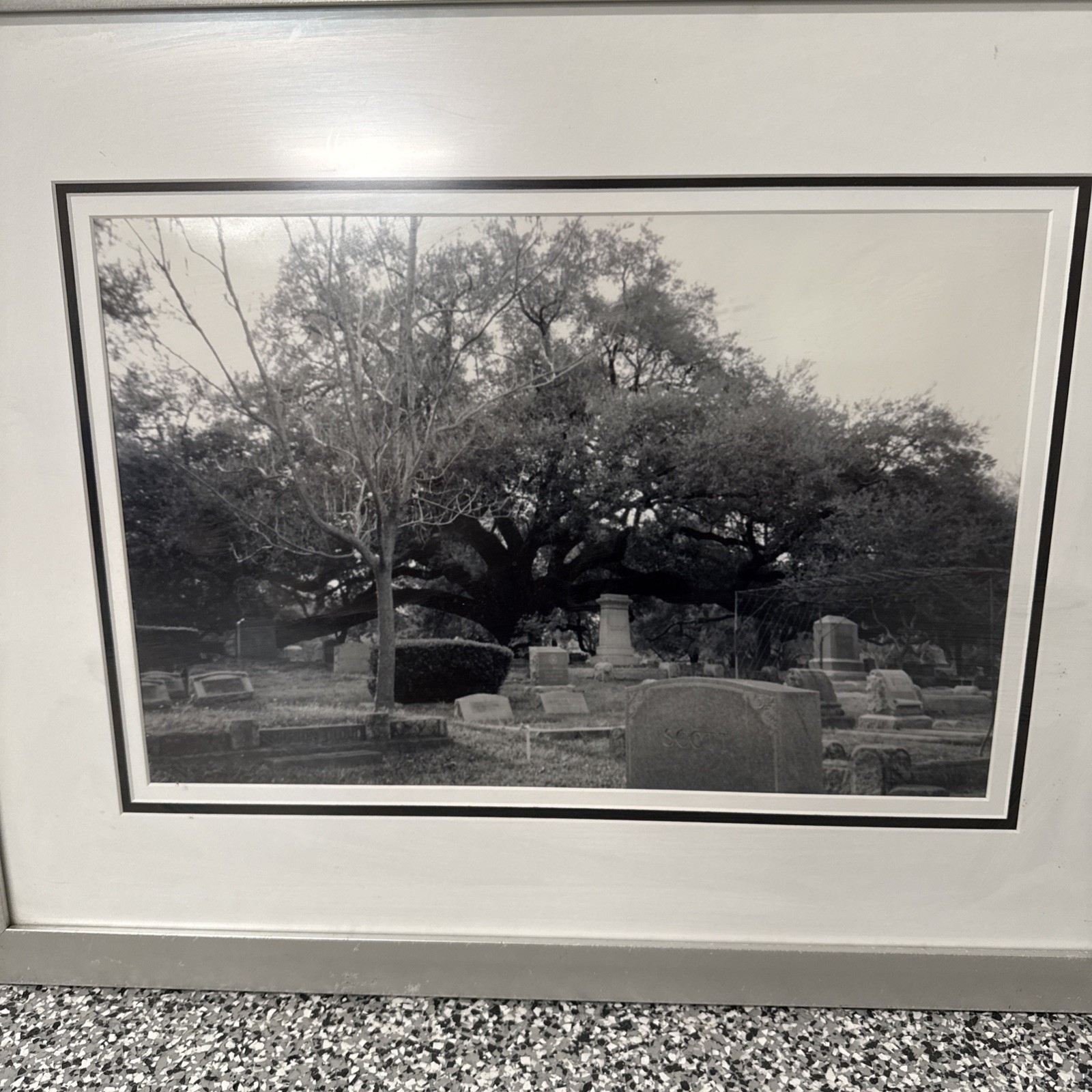 Black and White Cemetery Photograph Matted And Framed 11×17