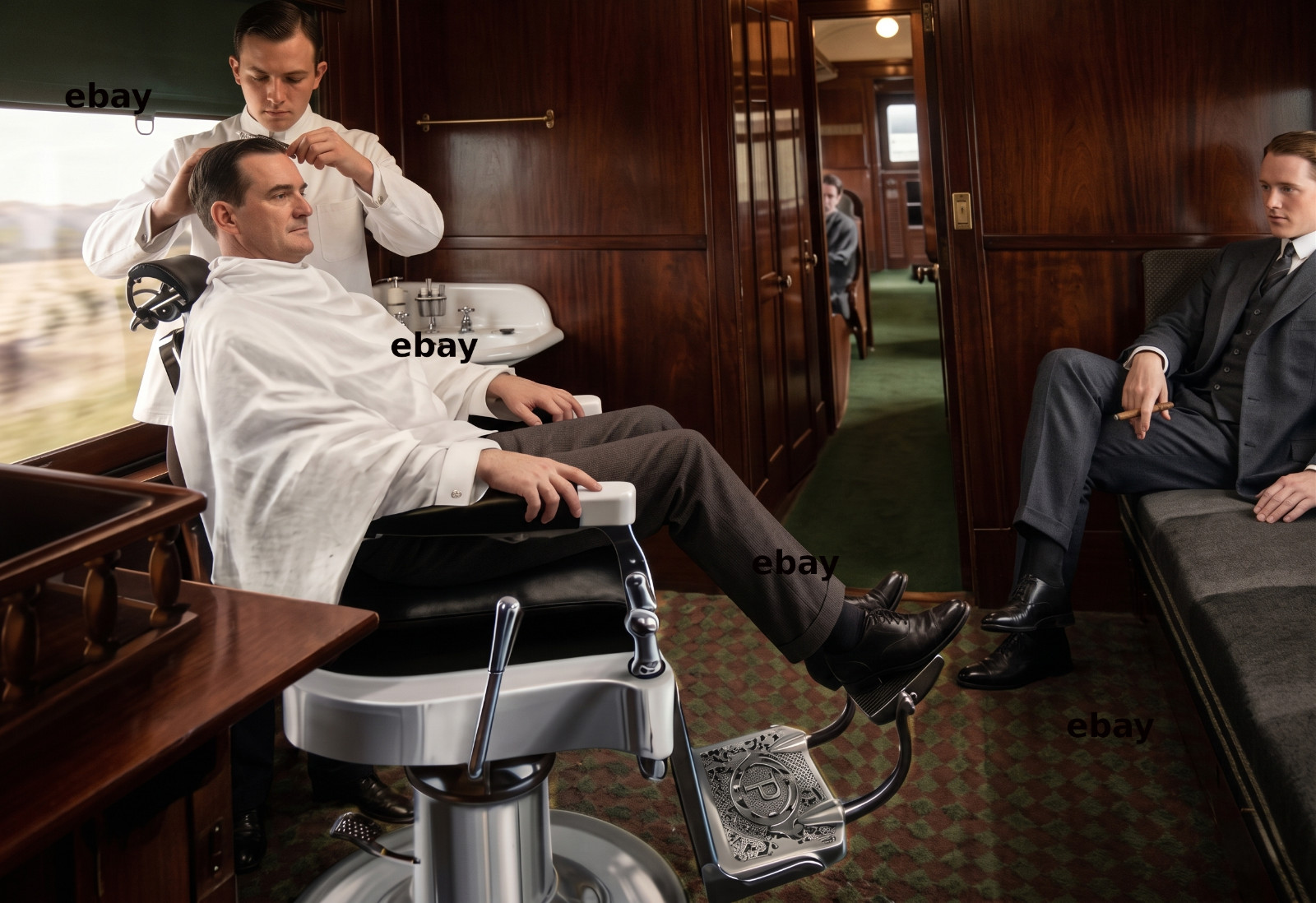 Photo Art Print of the Barber Shop aboard the IC’s Panama Limited in 1910