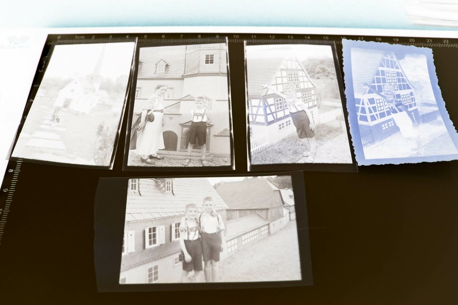 Four Great Vintage Negatives Miniaturland?? kids small houses 1930-40s