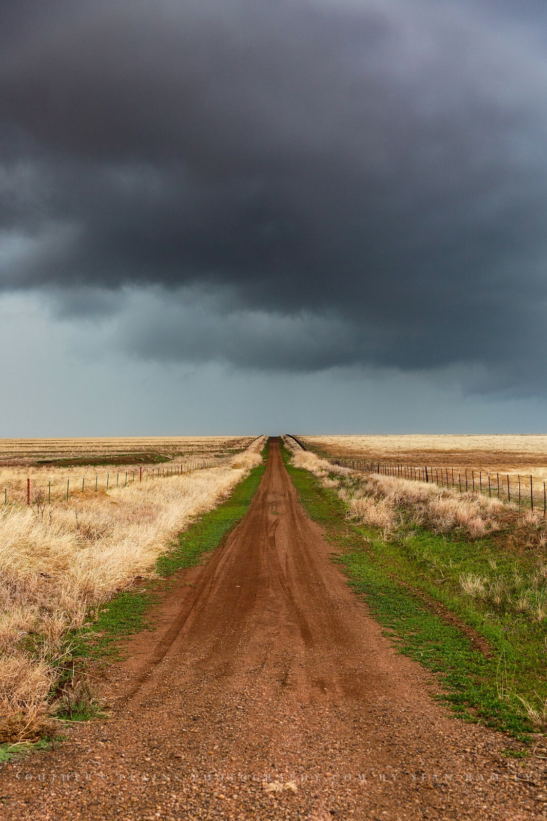 Country Photography Print – Vertical Picture of Dirt Road and Storm in Texas
