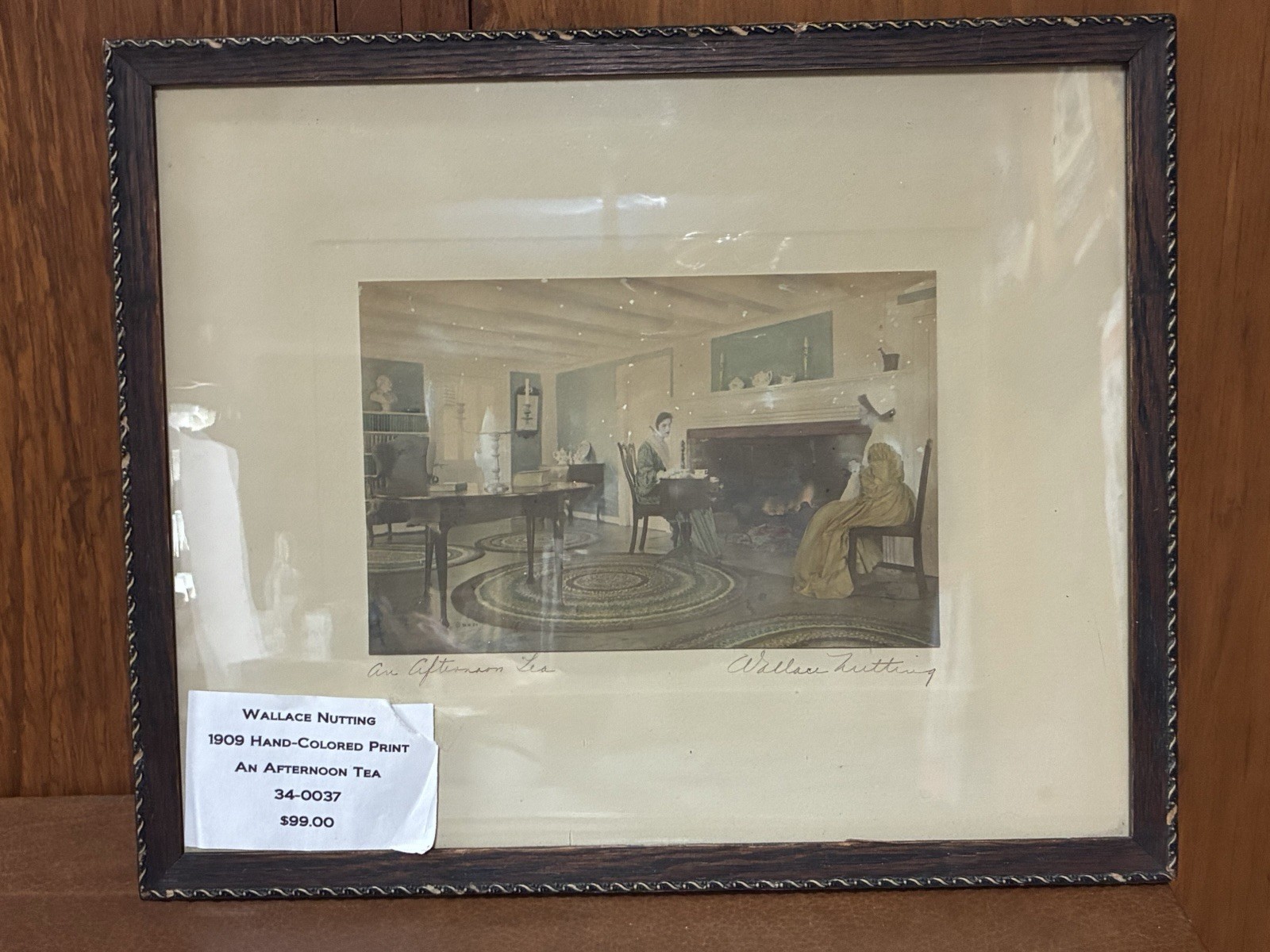 1909 Wallace Nutting “An Afternoon Tea” Hand Colored Photograph Framed Signed