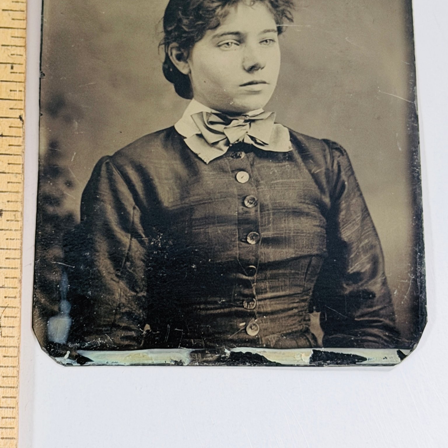 Vintage Tin Photograph Portrait Woman 3.25×3.25 inch Antique Style