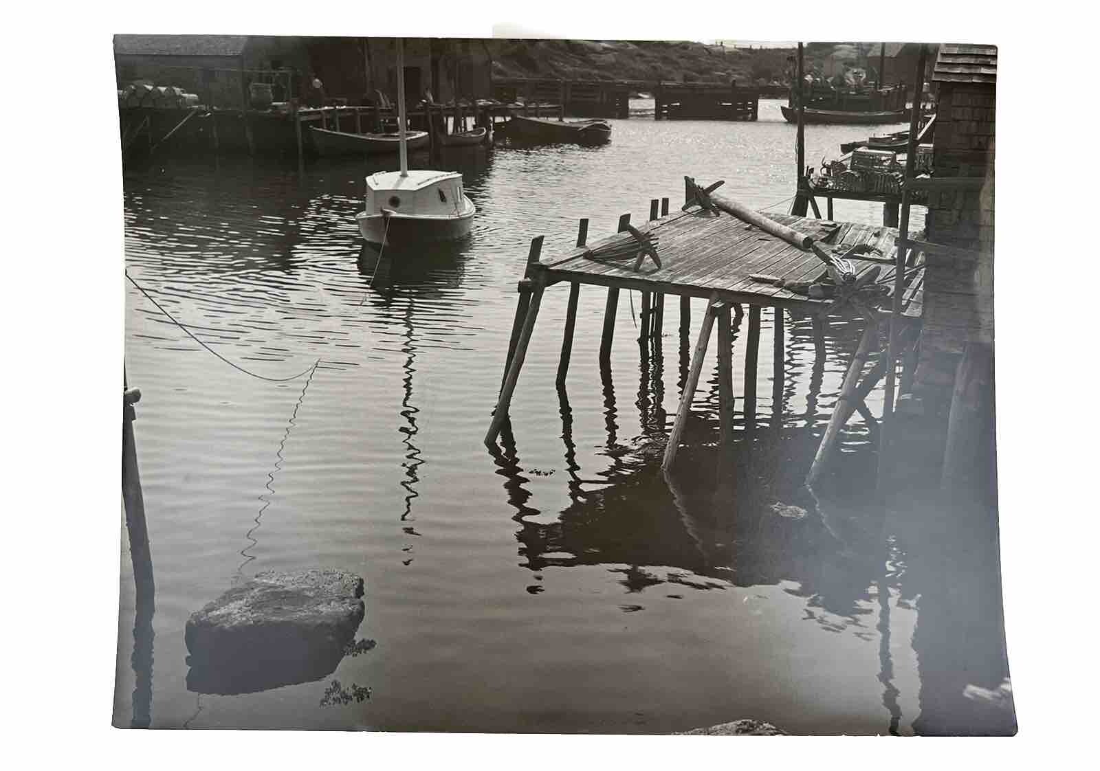 Vintage Large Black & White Photograph Photography Print Nautical Dock Sail Boat
