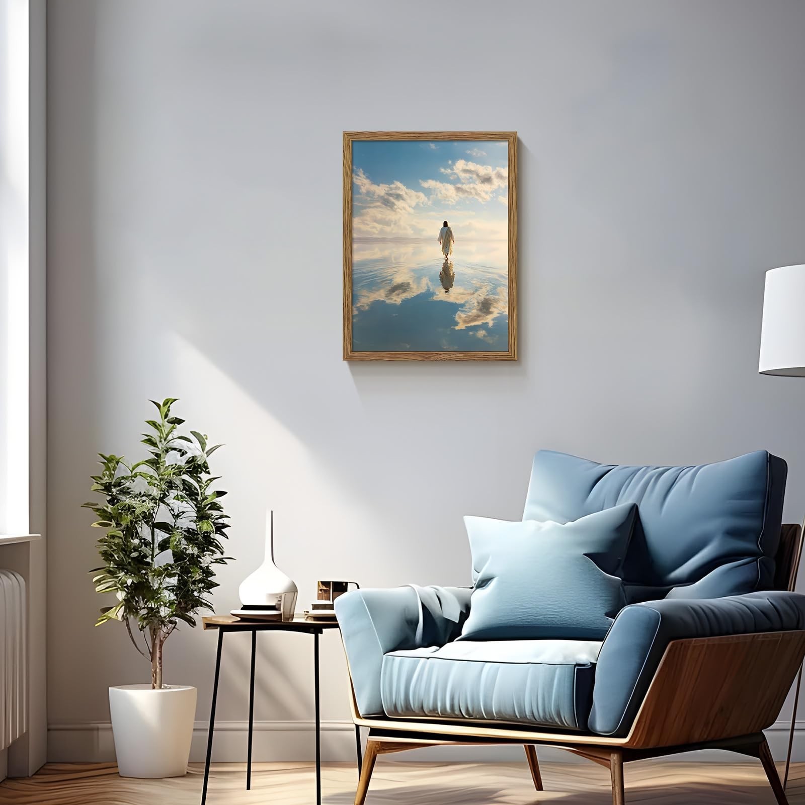 Framed Jesus Walking on Water Canvas Wall Art Jesus Pictures 12×16 Inch | Chr…