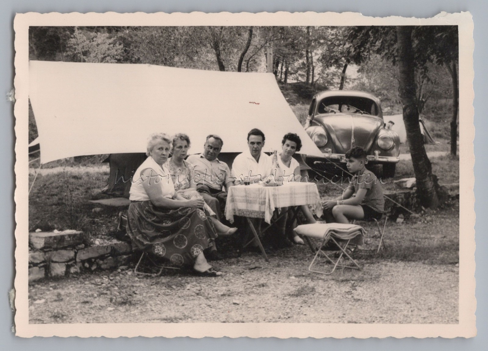 Onno Lecco Italy 1958 – VW Beetle Camping Family – Old Photo 1950s