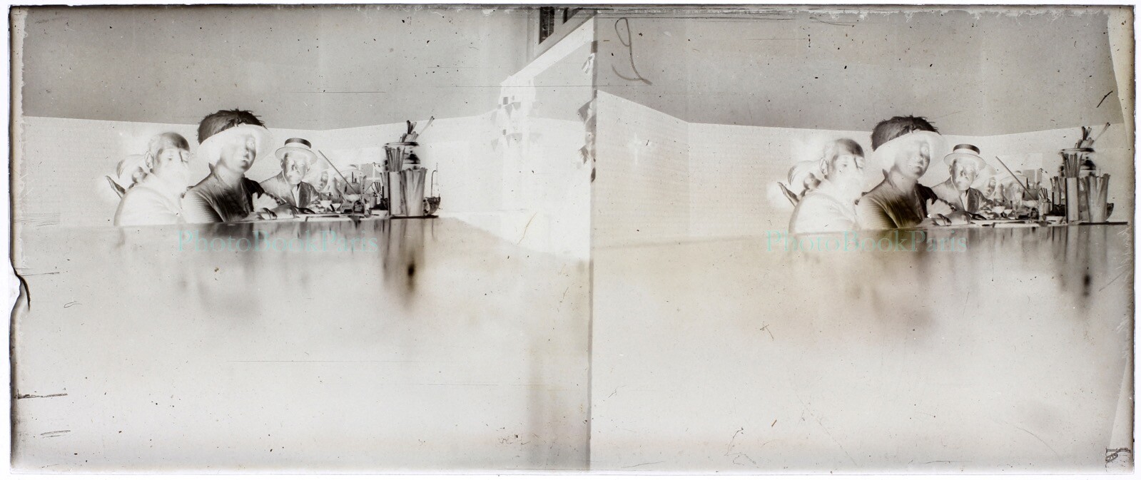 France Famille Life Social c1920 Photo Self Portrait Negative Stereo Plate