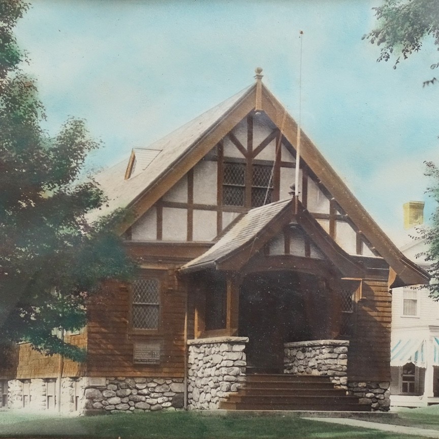 C1900-40 Wallace Nutting Style Hand Colored Photo Craftsman Tudor Bungalow House