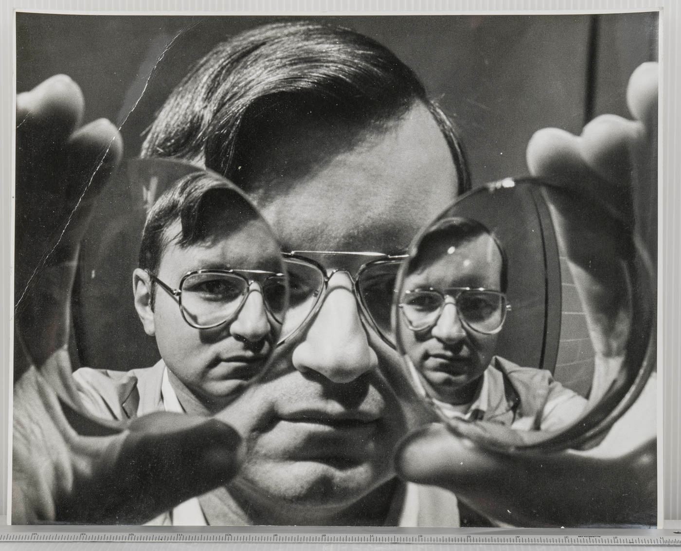 Abstract Man with Lenses Reflection Optical Illusion Photograph