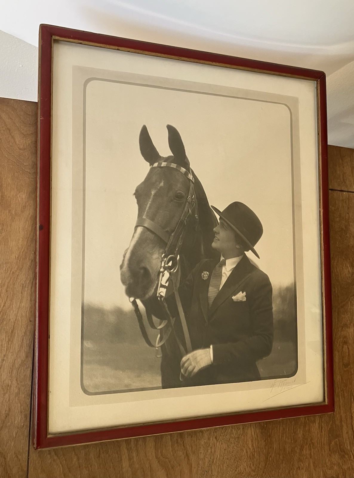vintage LF Redman Detroit photograph large framed Horse Rider woman hat gloves