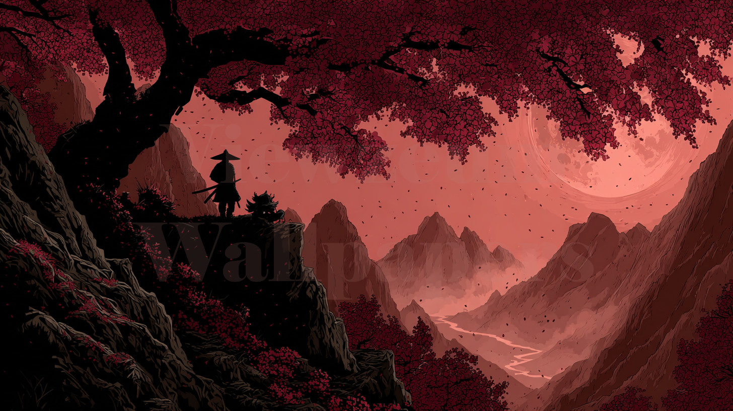 Digital Samurai Moon 16a wallpaper 16:9 Aspect Ratio | Desktop Ready