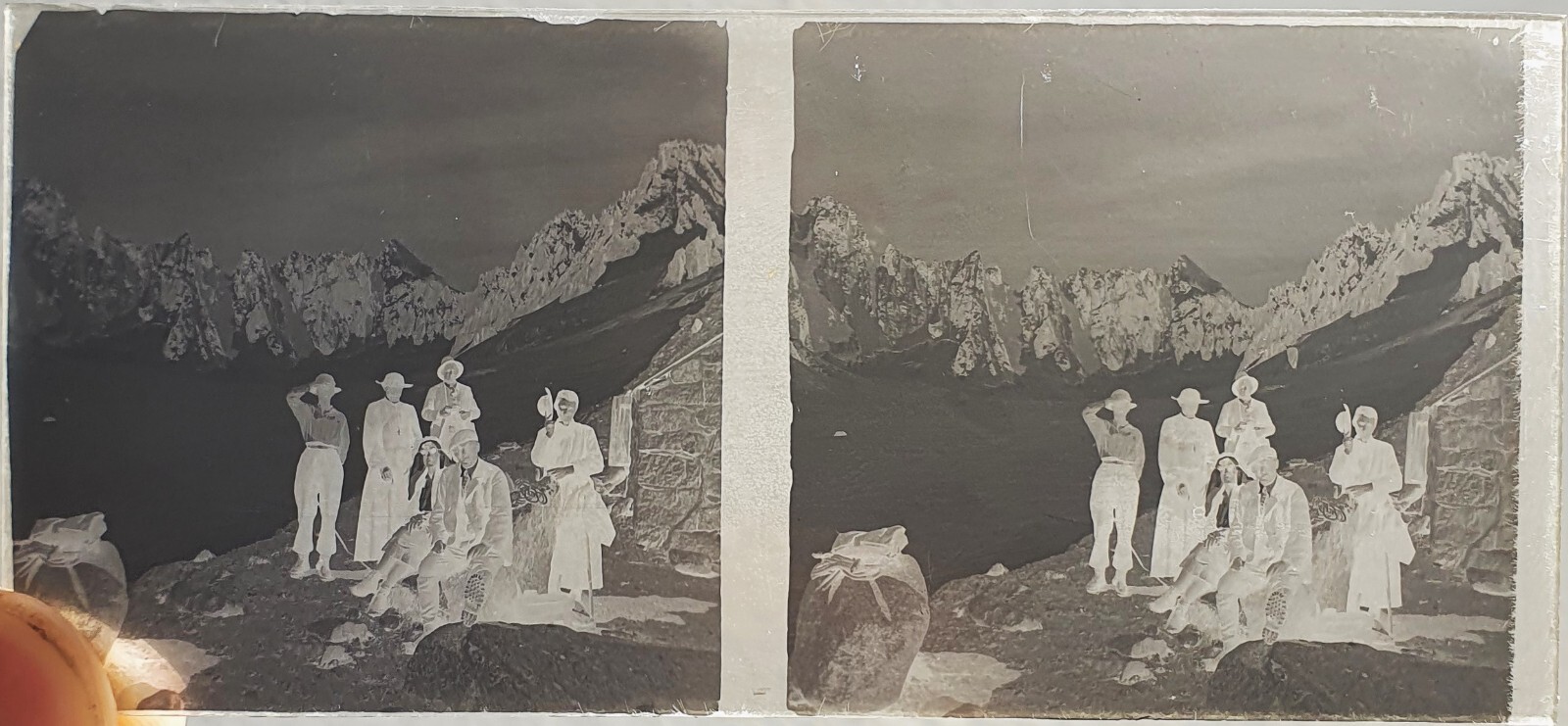 Photo Glass Plaque Early 1900s Mountaineering – 12.5 X 6Cm