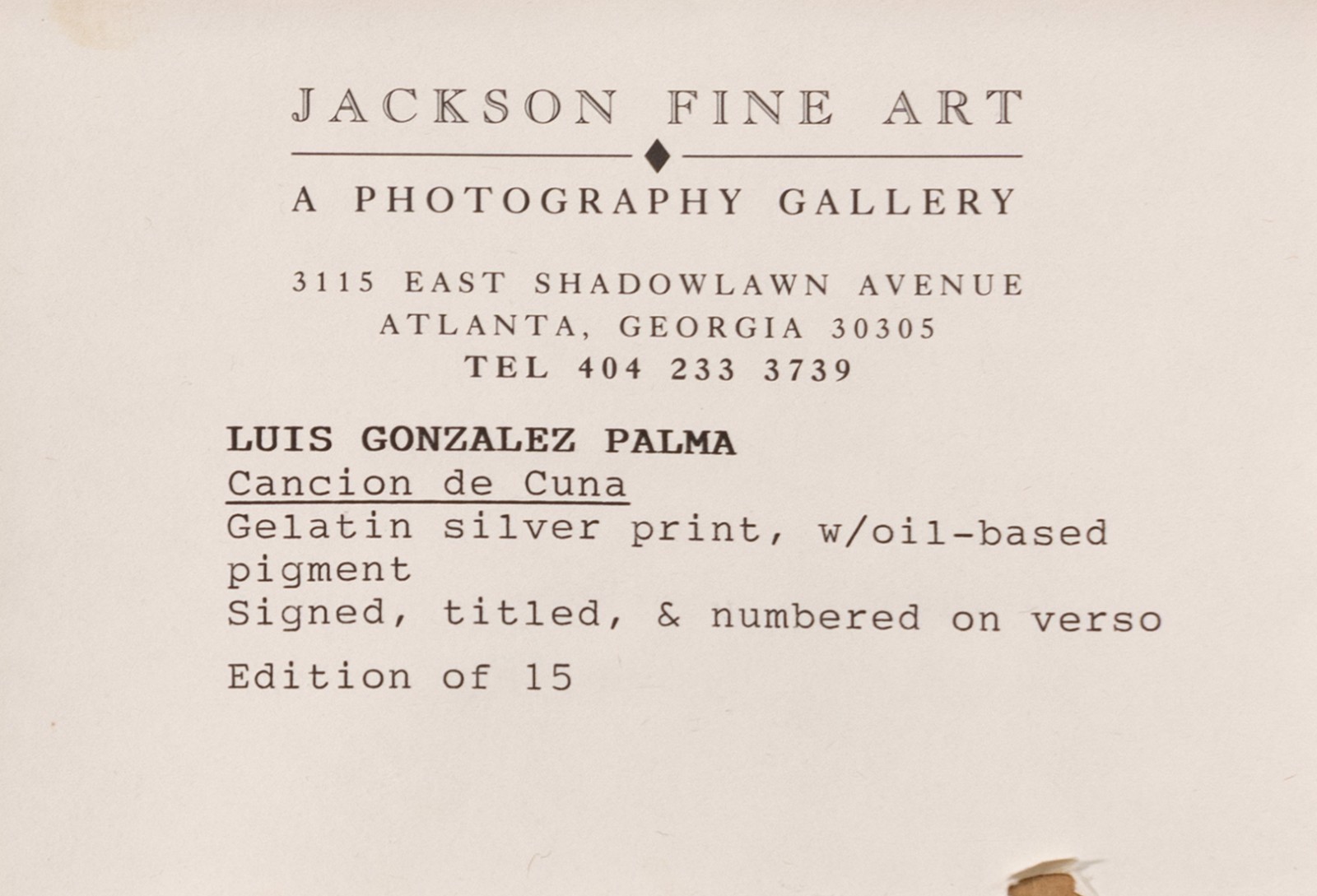 Luis Gonzalez Palma – Cancion de Cuna 1993 Signed Gelatin Silver Print