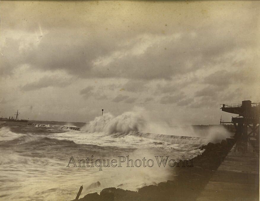 Ceylon boats ocean antique albumen photo by Skeen