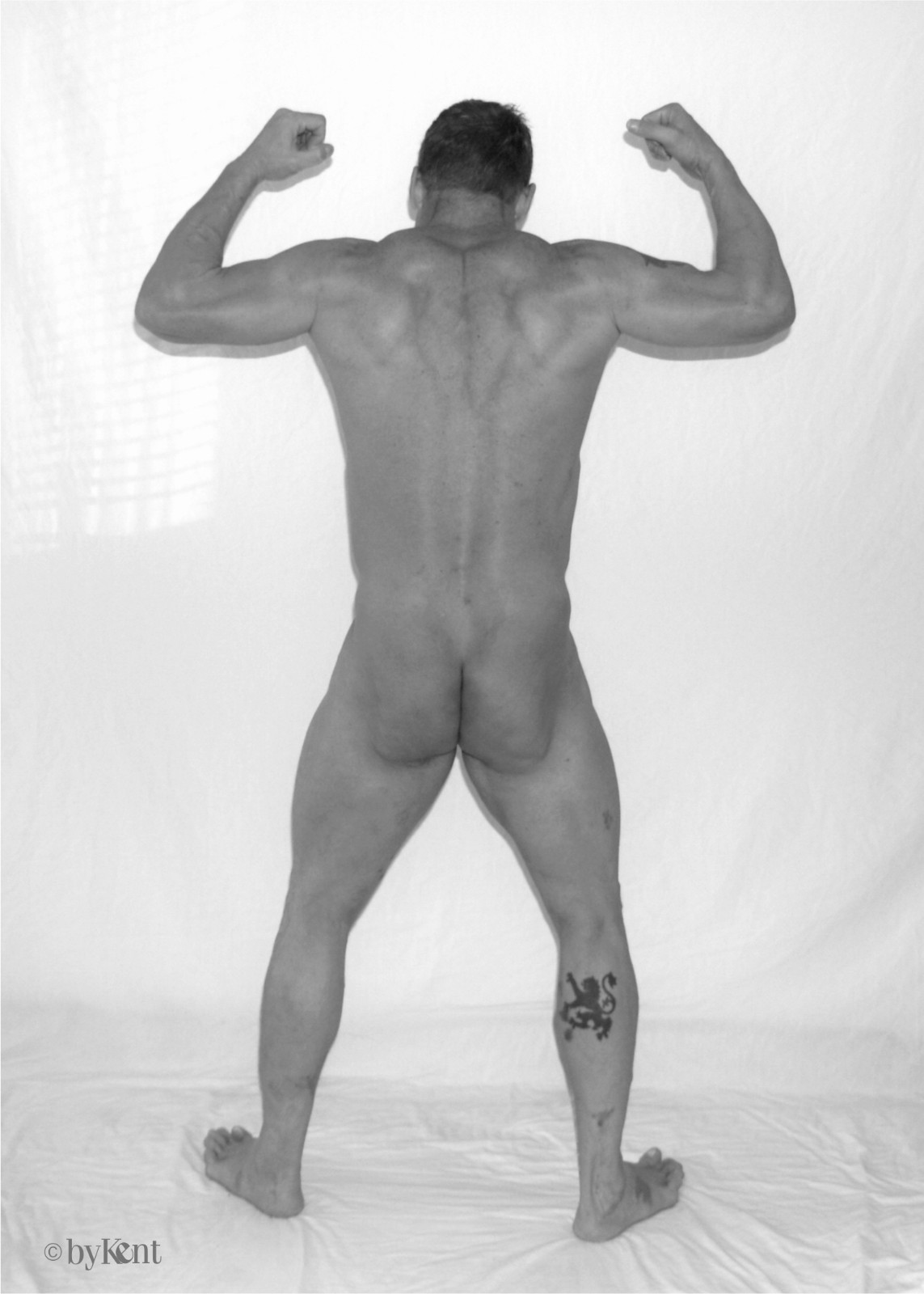 Nude male art model posing, 4 5×7″ greyscale prints