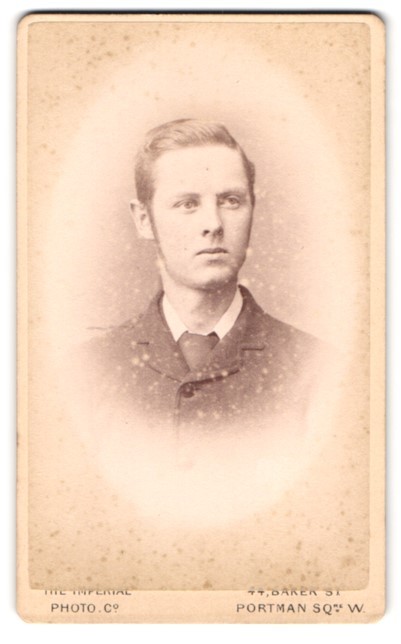 Photograph The Imperial, London, 44, Baker Street, Young Man in Suit with Ges