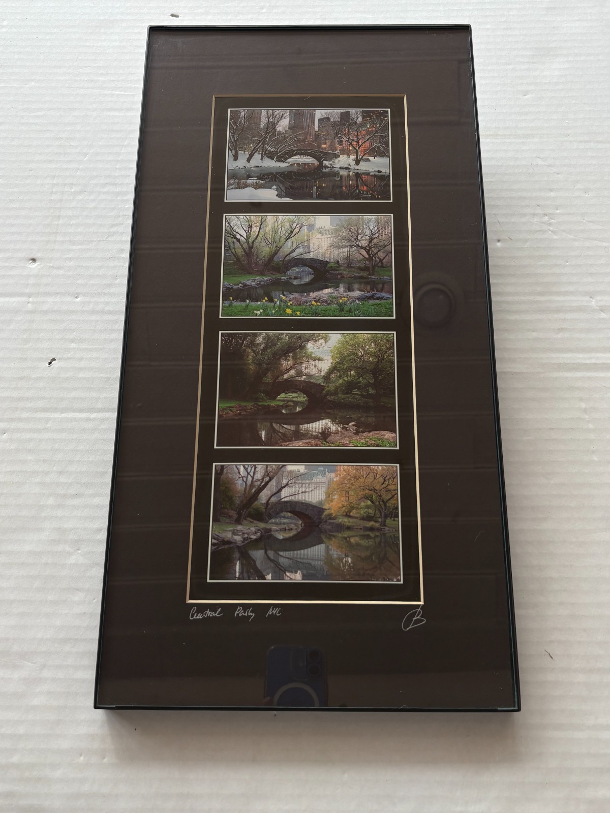 Central Park NYC Bow Bridge “Four Seasons” Framed Photos Signed- 10x 21″
