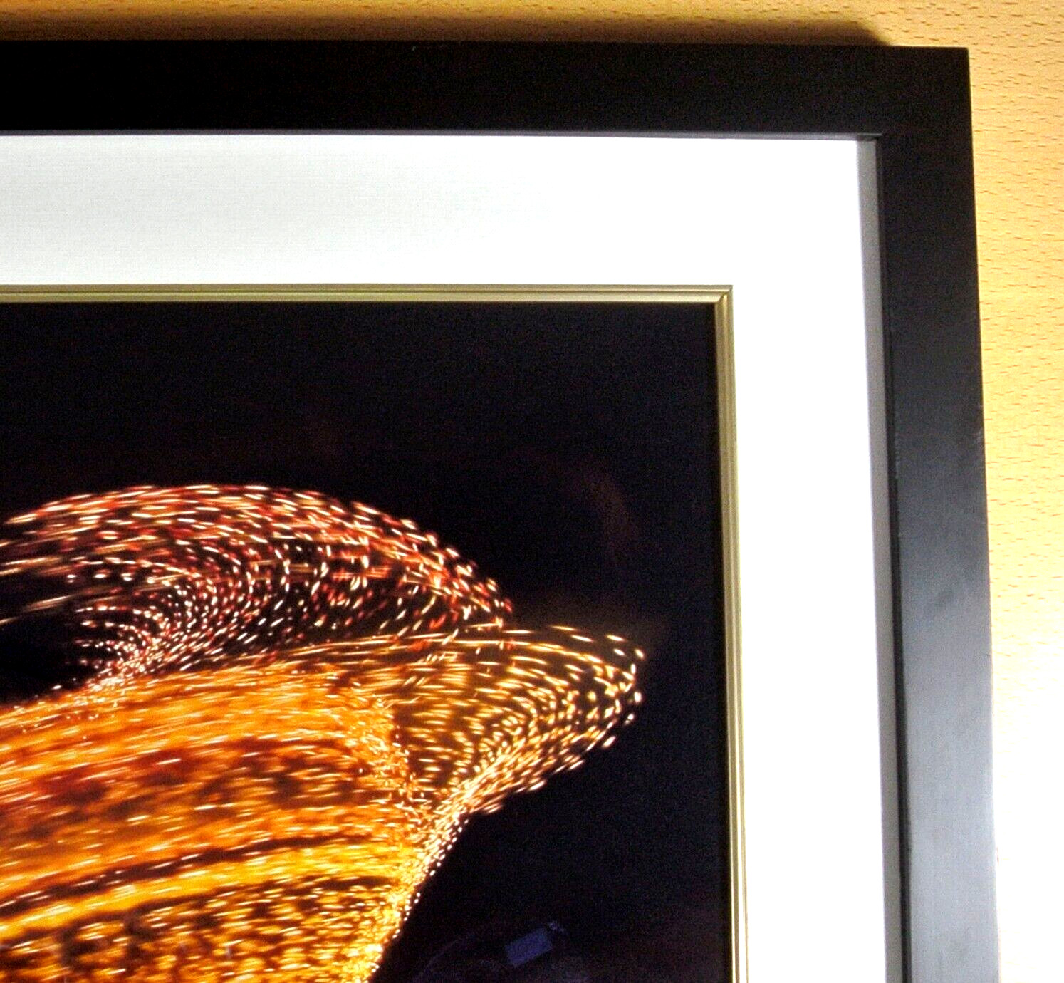 Art Print Photo Night Photography Custom Glass Frame Mat Carnival Ride 26″ x 22″