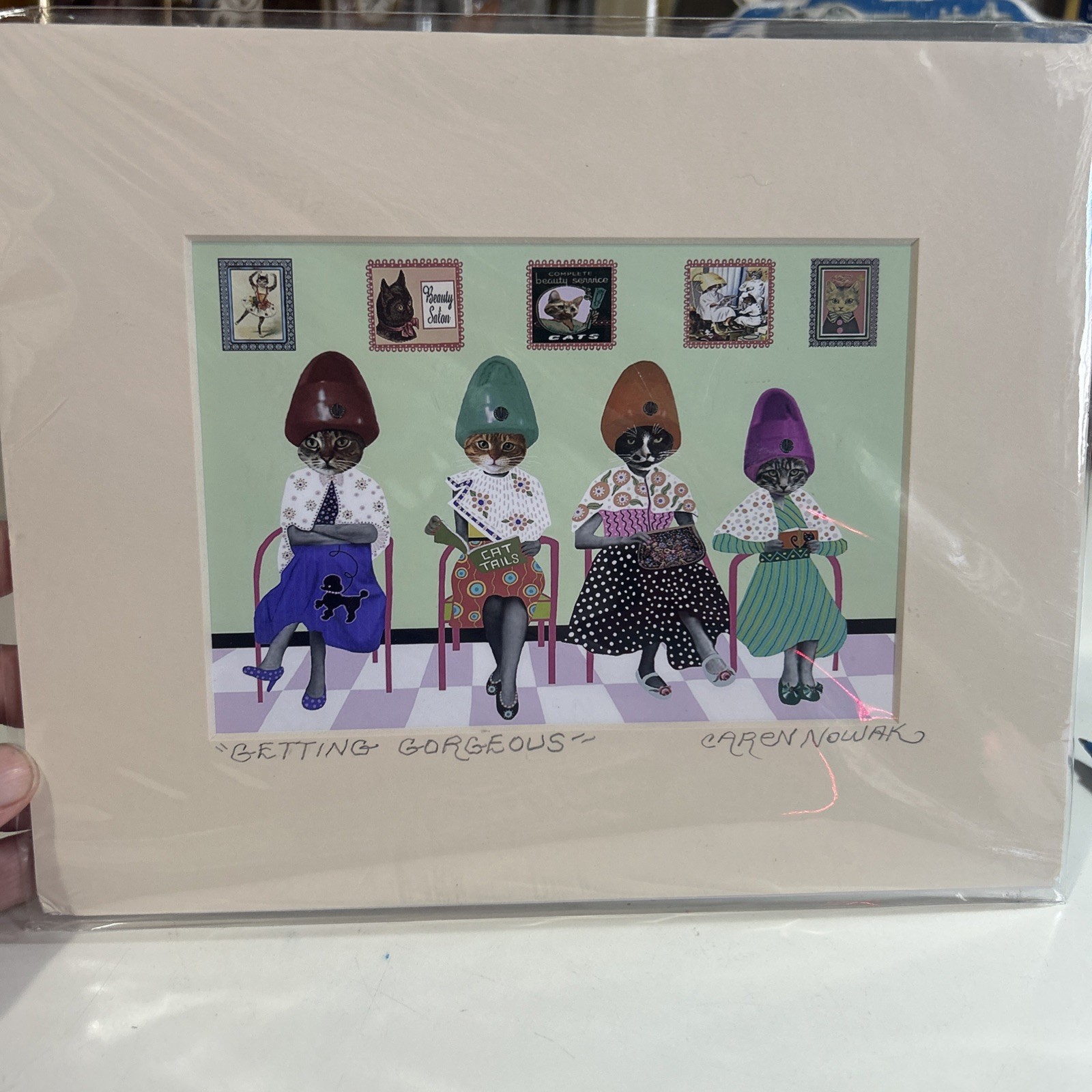 CAREN NOWAK ~ “Getting Gorgeous” SIGNED & TITLED ~ MATTED PRINT ~ 10″x 8″