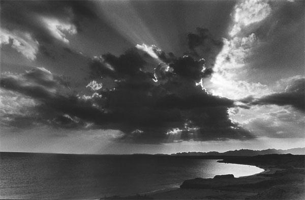 “GIVE GROUND TO LIGHT”: B&W PHOTO OF SINAI, EGYPT, HANDPRINTED BY ARTIST, FRAMED