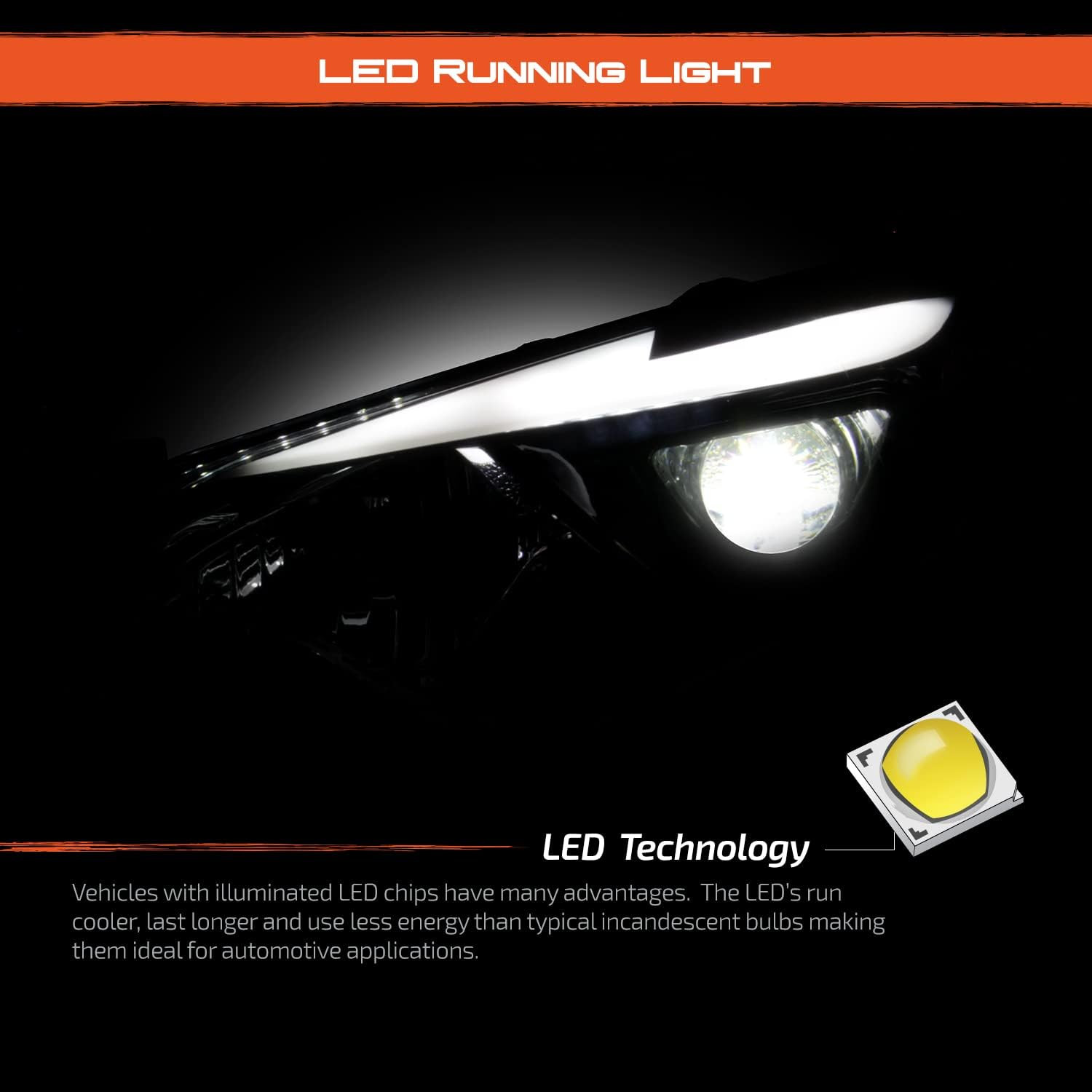 – Fits 2014 2015 2016 Toyota Corolla LED Tube DRL Running Projector Black Headli